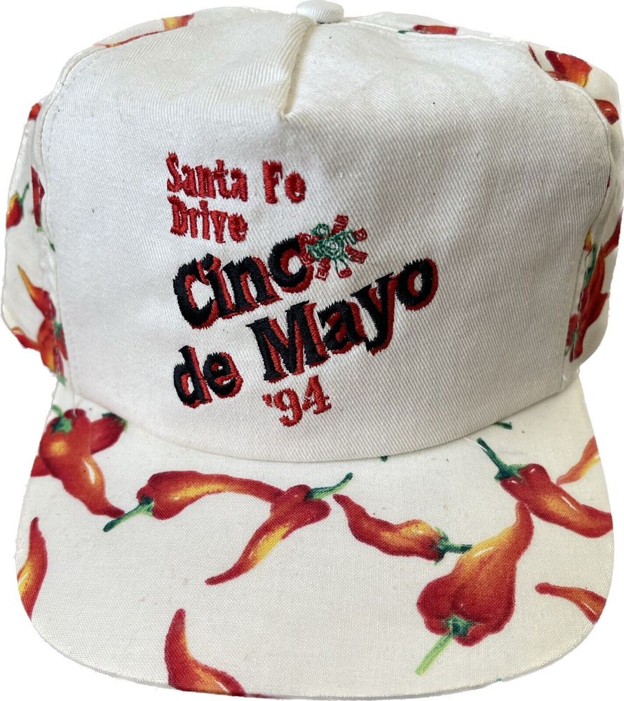 Vintage 90s Santa Fe Cinco de Mayo All Over Print Chile USA Adjustable Hat VTG